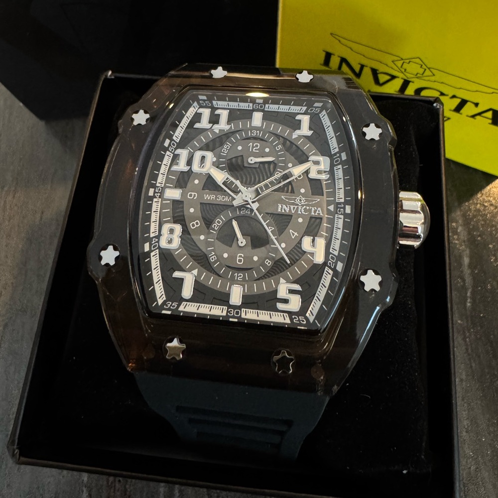 Invicta Racing Cyclone Quartz Day/Date Black Silicone 48mm Mens Watch